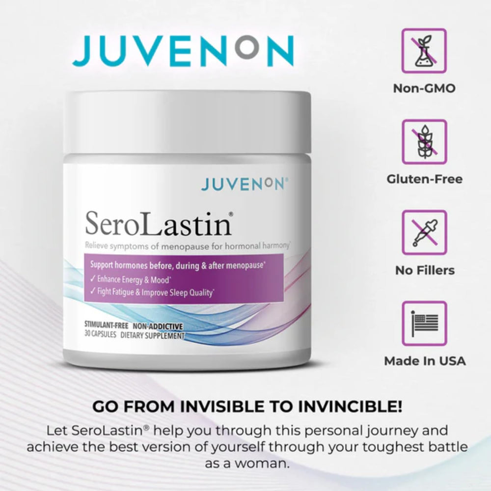 Detailed closeup of Juvenon SeroLastin capsule texture suggesting easy swallowing.