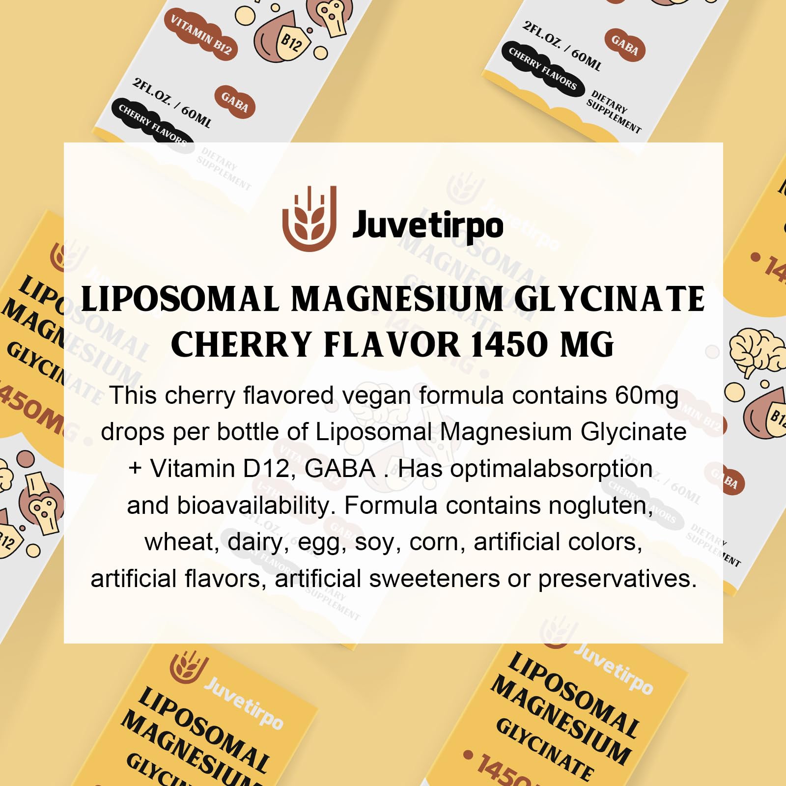 Ingredients panel of Juvetirpo magnesium glycinate liquid drops