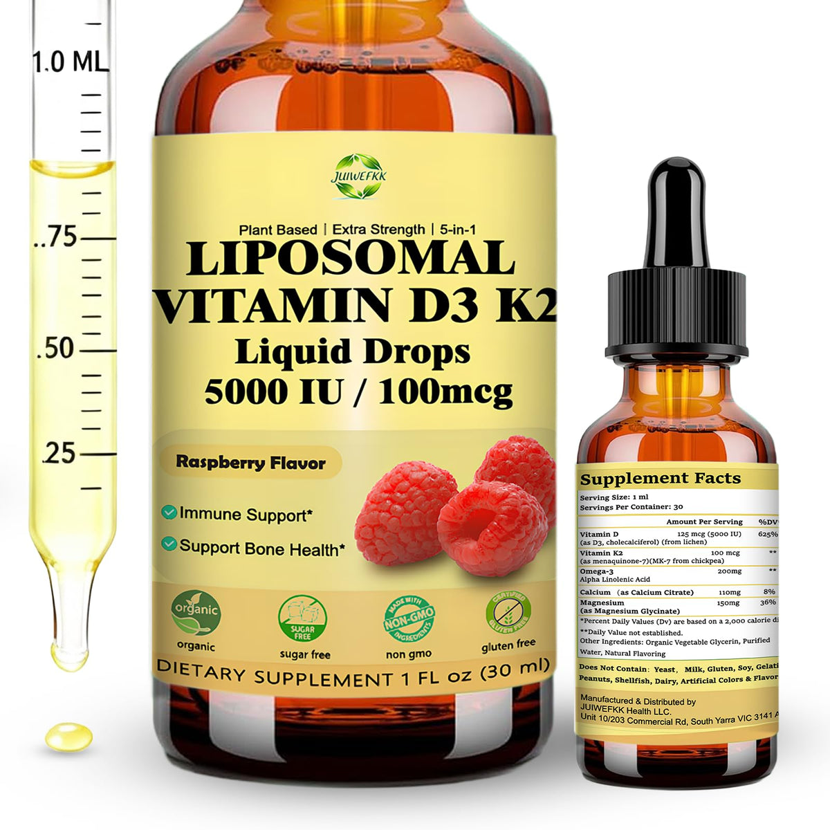 JUIWEFKK liquid D3K2 drops bottle for easy daily supplementation and calcium support