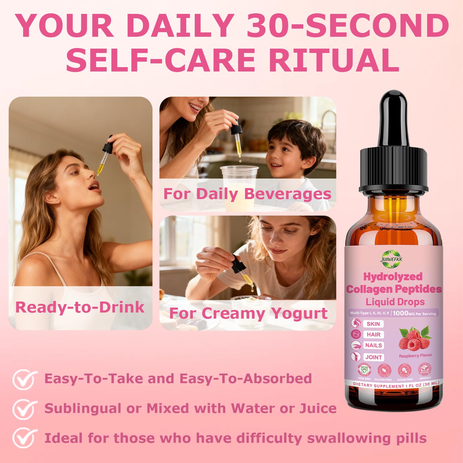 JUIWEFKK bottle with splash suggests a refreshing daily ritual