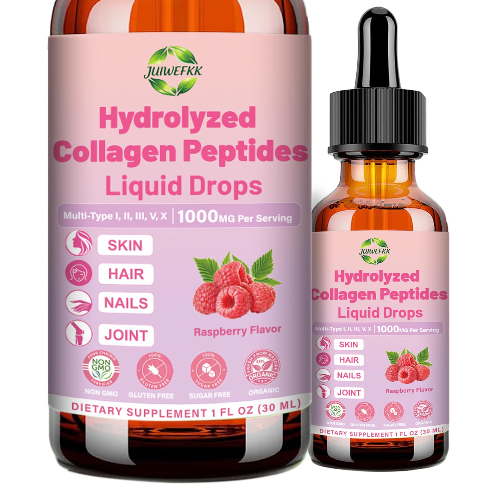 JUIWEFKK raspberry liquid collagen bottle supports skin glow and joint comfort