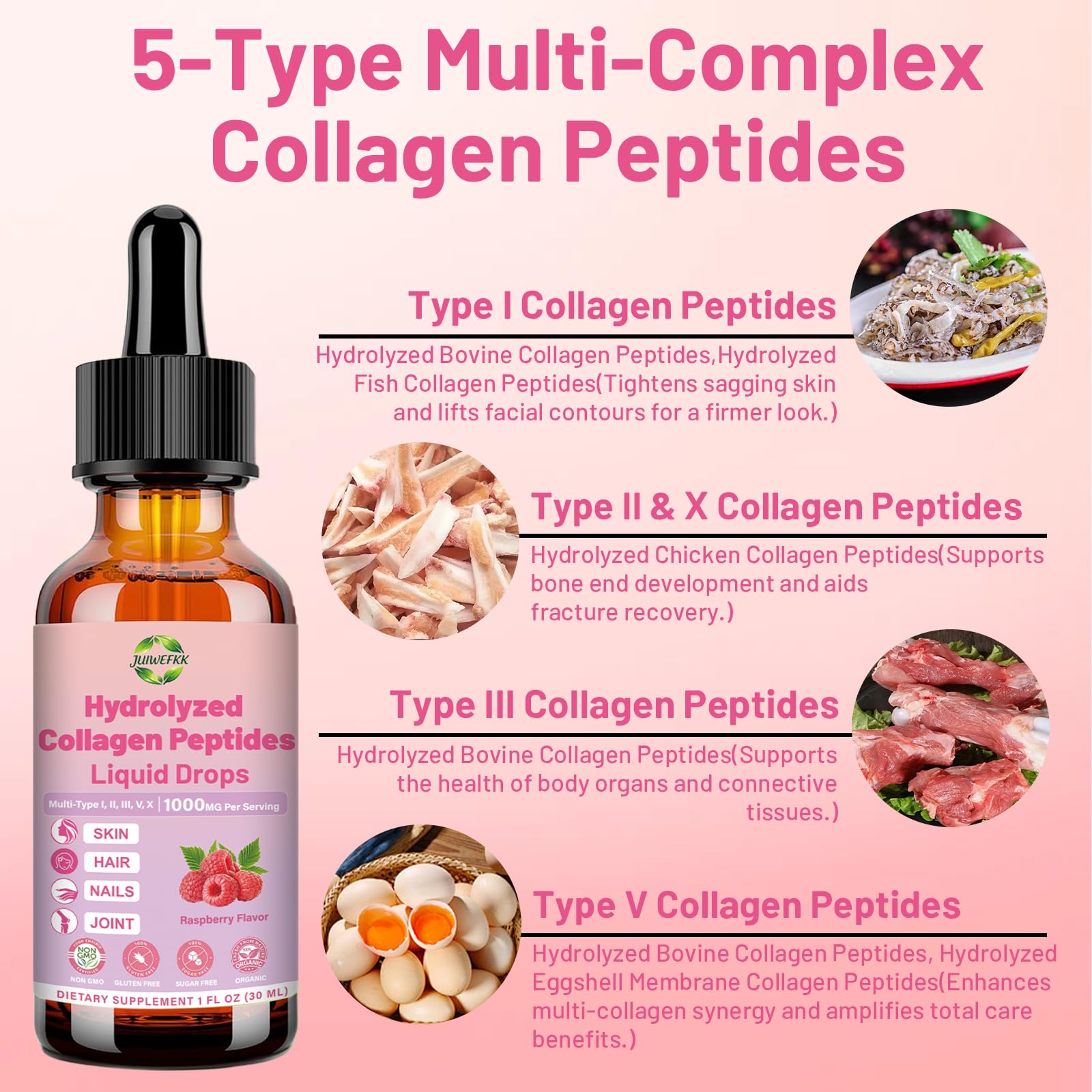 JUIWEFKK raspberry liquid collagen pour shows fast absorption for daily wellness