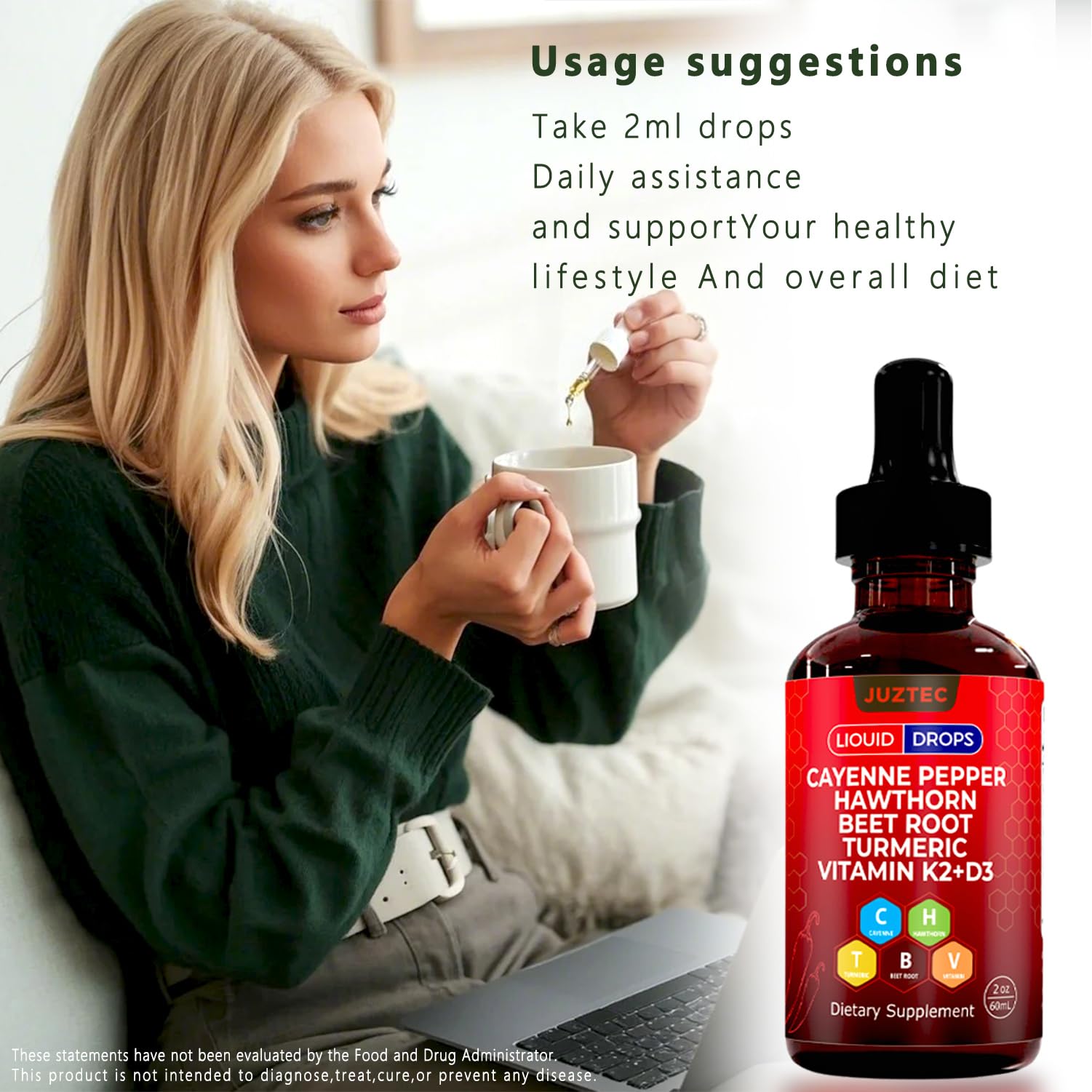 Juztec Cayenne Pepper Drops packaging on display, compact travel-size.