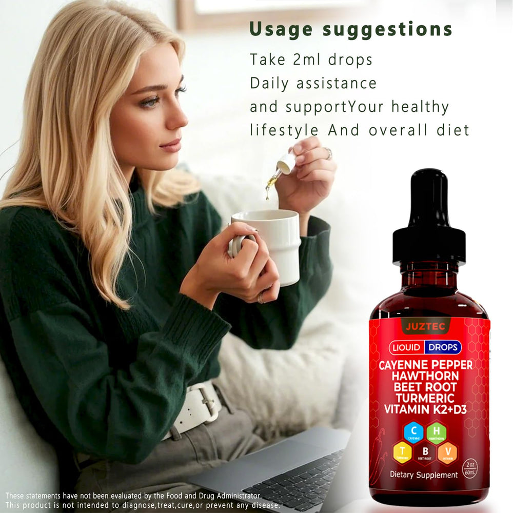 Juztec Cayenne Pepper Drops packaging on display, compact travel-size.