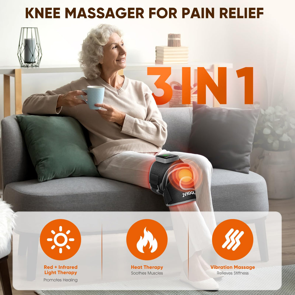 JVKOOL knee massager heating panel highlights gentle warmth for soothing routines.