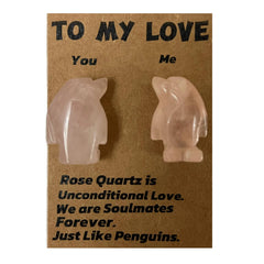 Jvuessieye Rose Quartz Penguin Couple figurine for romantic home décor.