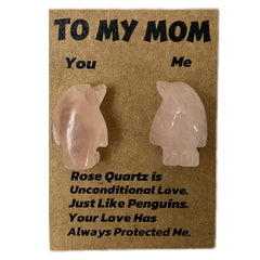 Jvuessieye Rose Quartz Penguin Mom Gift, a loving keepsake for Mother's Day and family moments