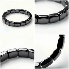 JZSCBYD hematite bracelet stretch cord on wrist, comfortable fit.