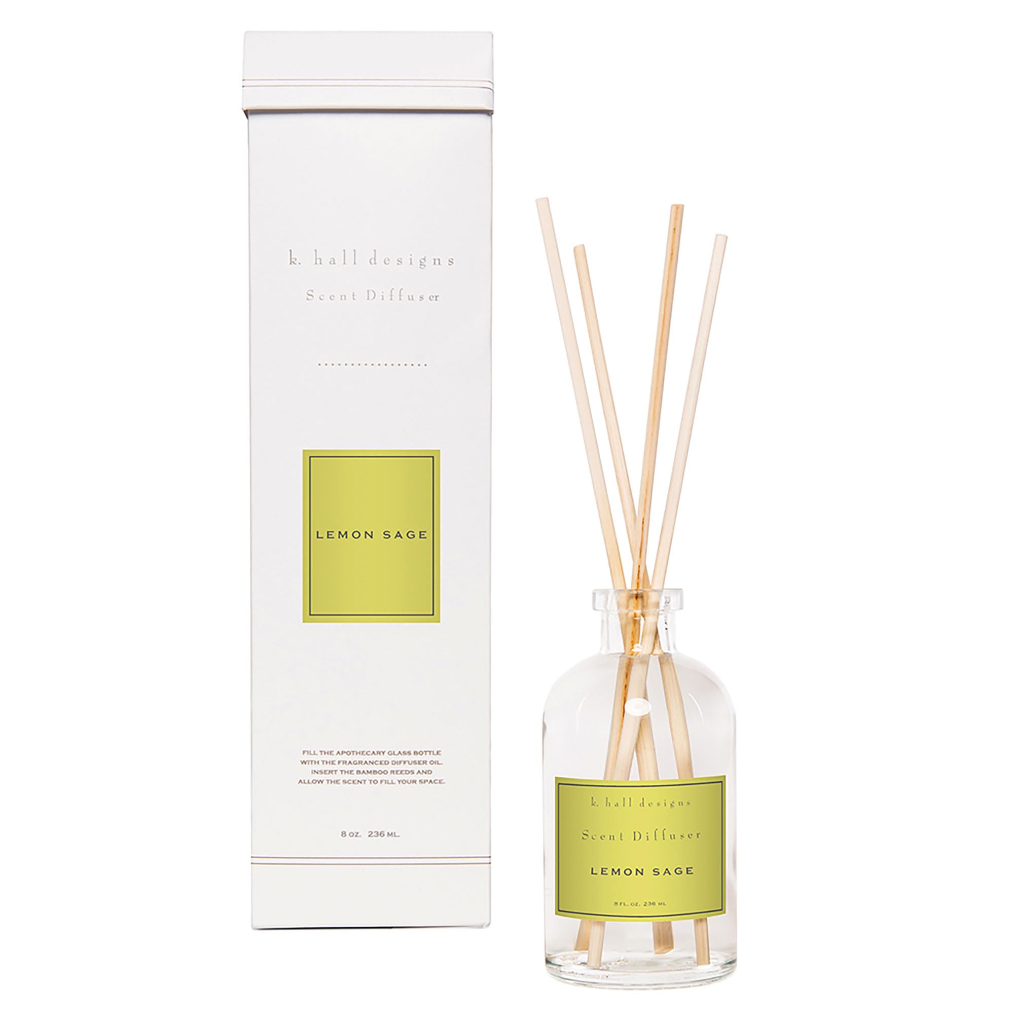 K. Hall Designs lemon-sage diffuser box with premium packaging and refined flair