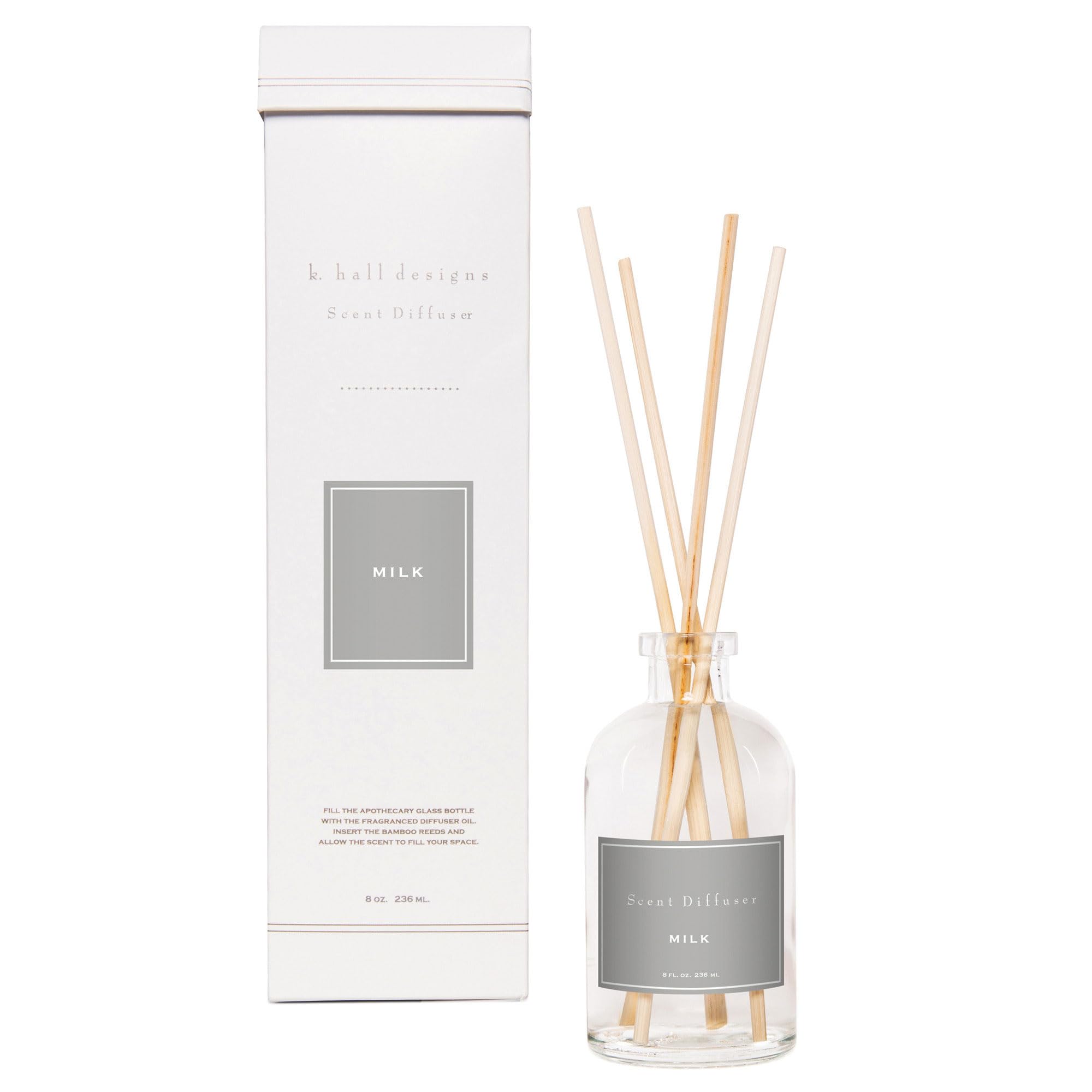 K Hall Designs Milk Scent diffuser bottle with creamy coconut and vanilla notes.