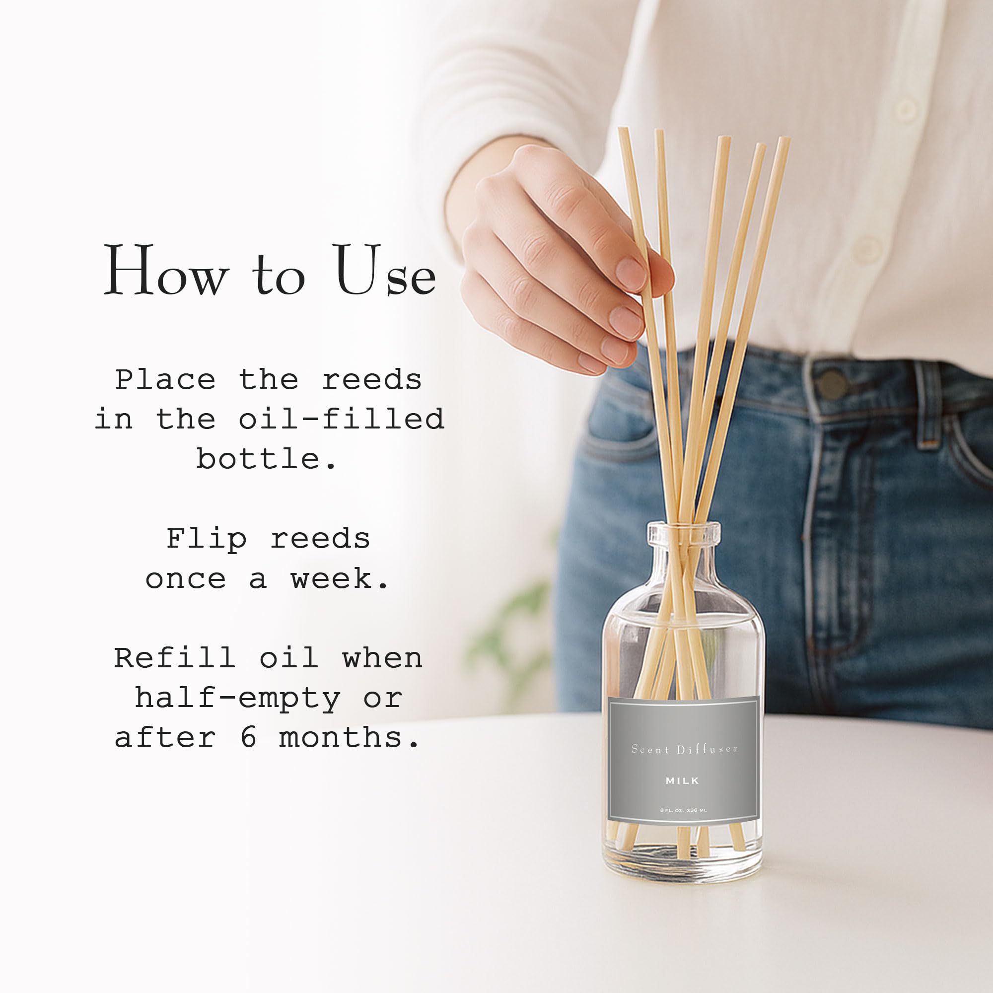 Refillable glass diffuser packaging designed for sustainability and style.