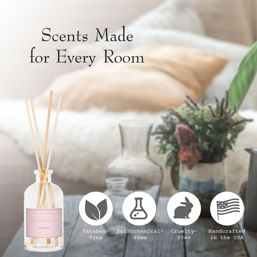 K. Hall Designs Peony Diffuser Sticks spread fragrance evenly for a longer-lasting scent