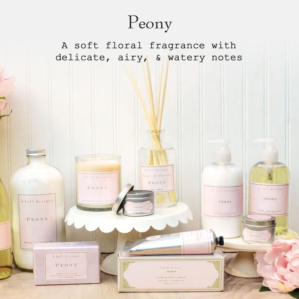 K. Hall Designs Peony hand-poured fragrance, made in USA, plant-based formula