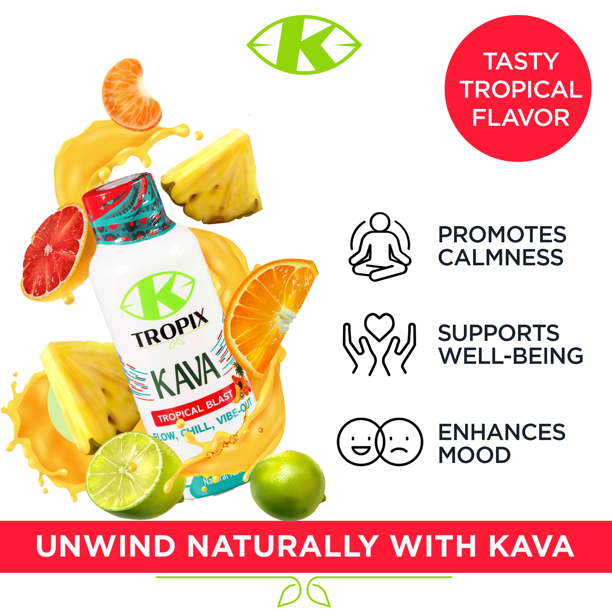 K Tropix Kava Shot ingredients closeup showcases pure kava root.