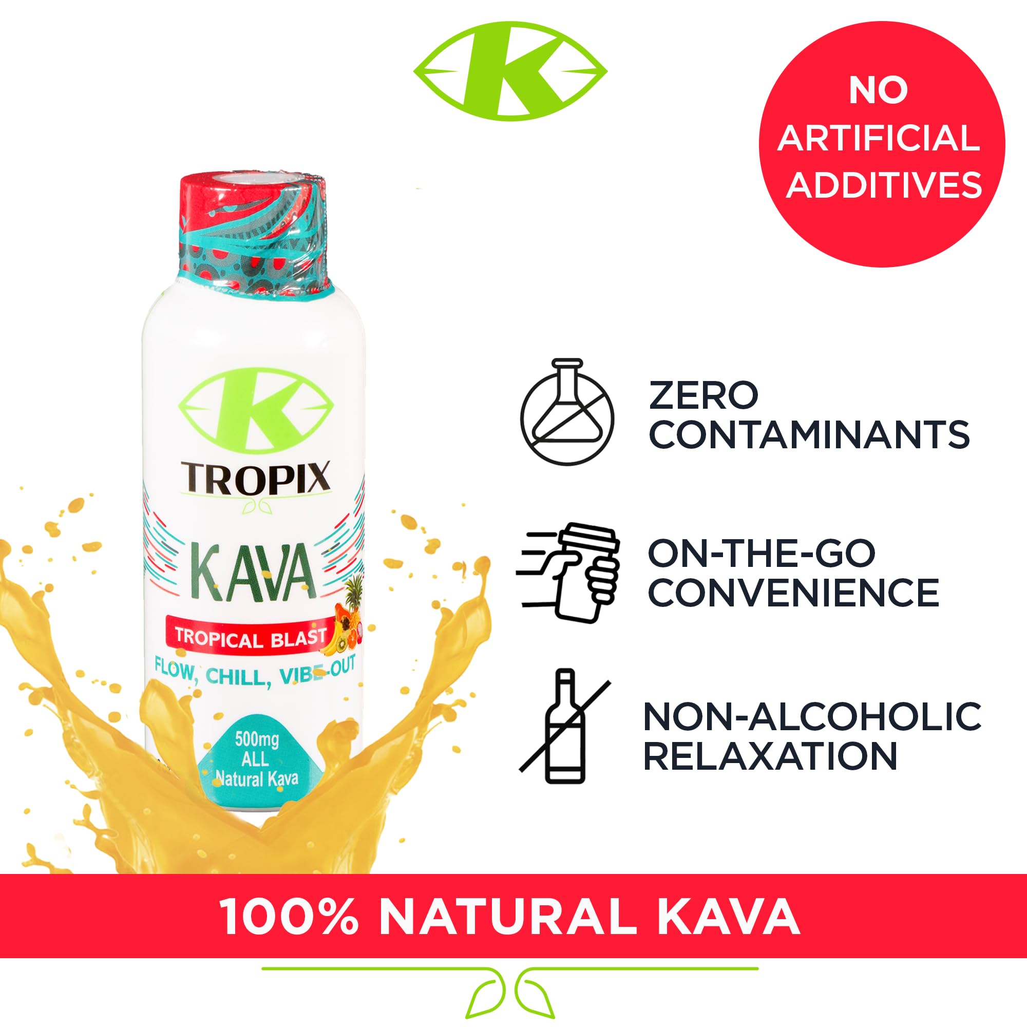 K Tropix Kava Shot tropical fruit note appeals to palates seeking flavor.