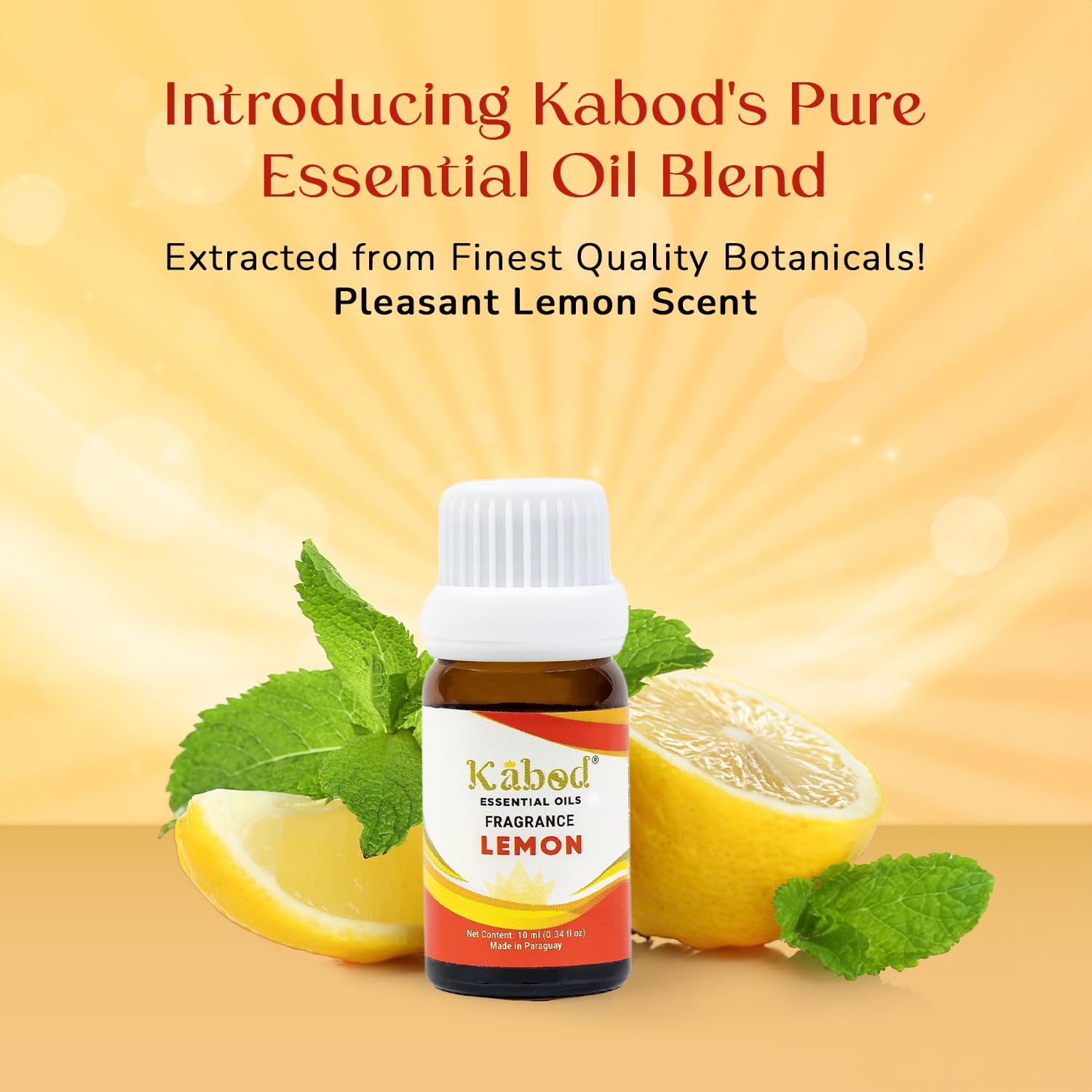 Kabod Lemon essential oil in a diffuser creating a fresh, uplifting atmosphere