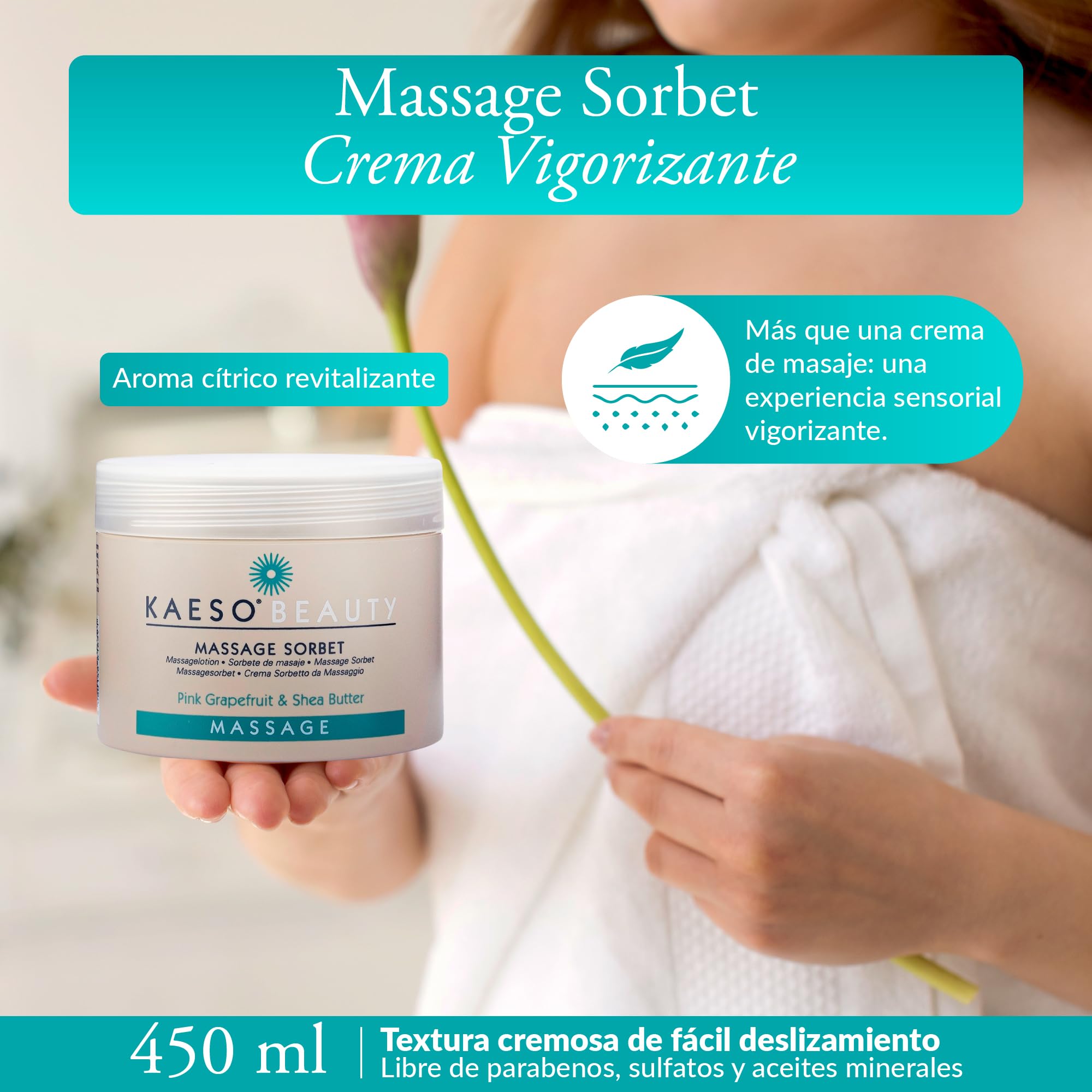 Kaeso Massage Sorbet Cream grapeseed oil provides lightweight moisture.