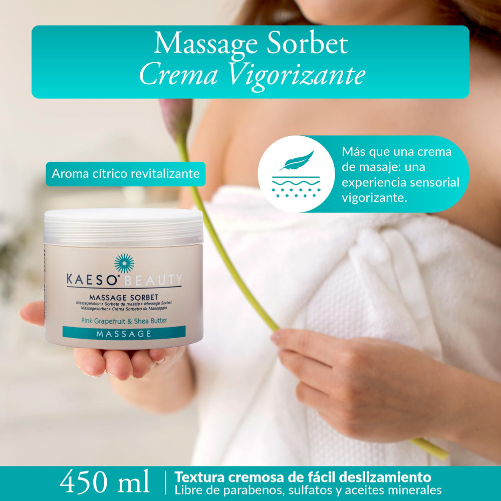 Kaeso Massage Sorbet Cream grapeseed oil provides lightweight moisture.
