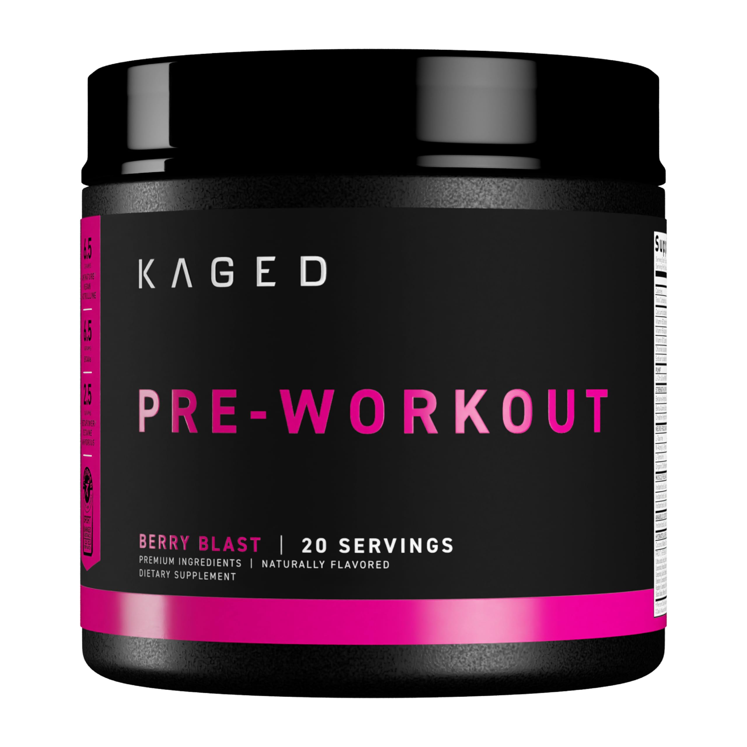 Kaged Berry Blast pre-workout tub front view for energized training sessions