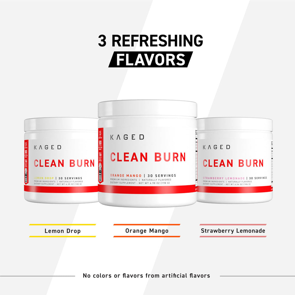 KAGED Clean Burn coconut water powder section emphasizing hydration support.