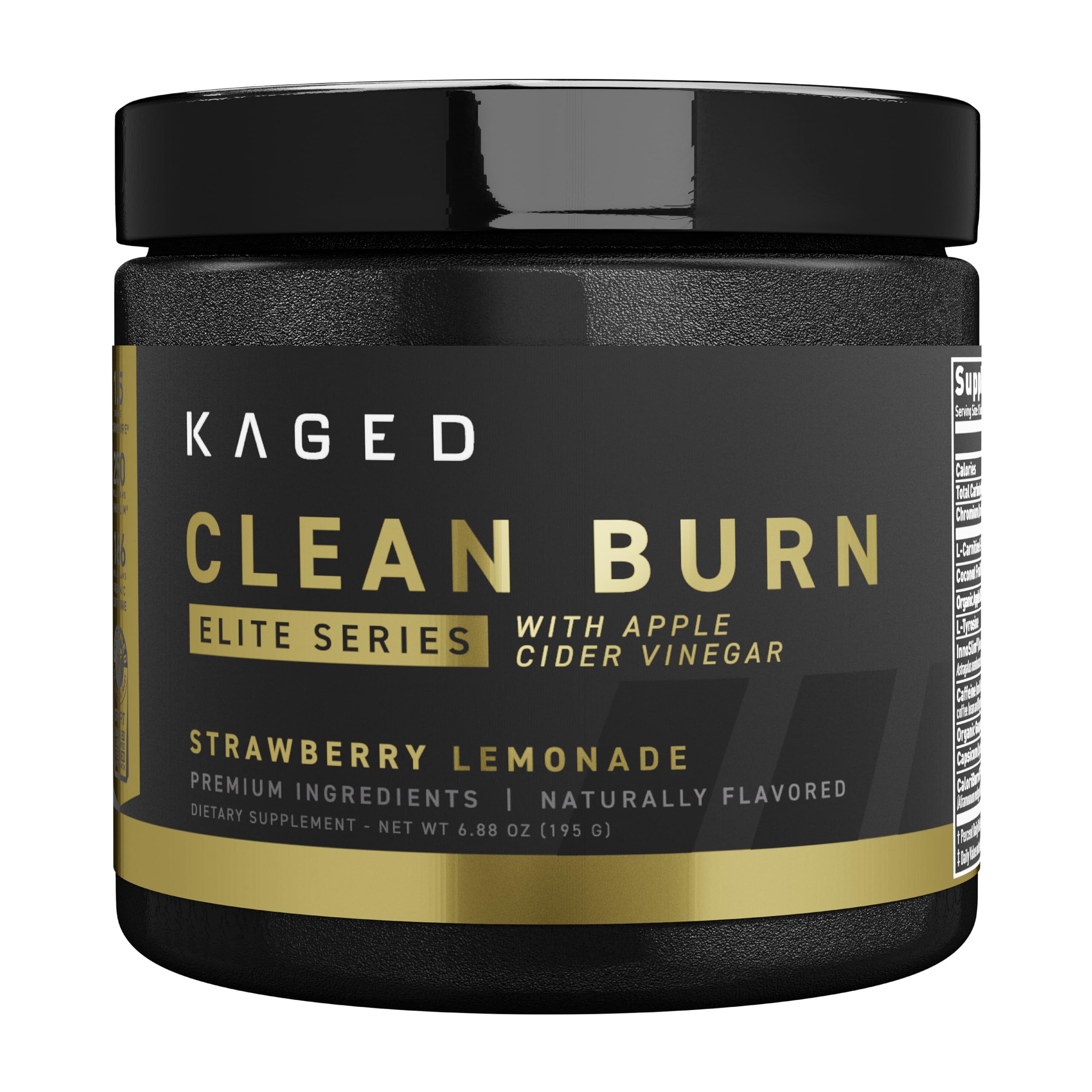 Kaged Clean Burn Elite strawberry lemonade bottle ready for a pre-workout energy boost
