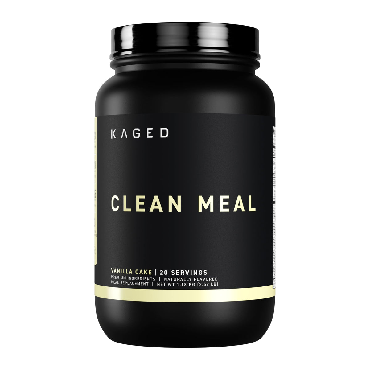Kaged Clean Meal Vanilla Cake bottle being poured for a balanced meal replacement