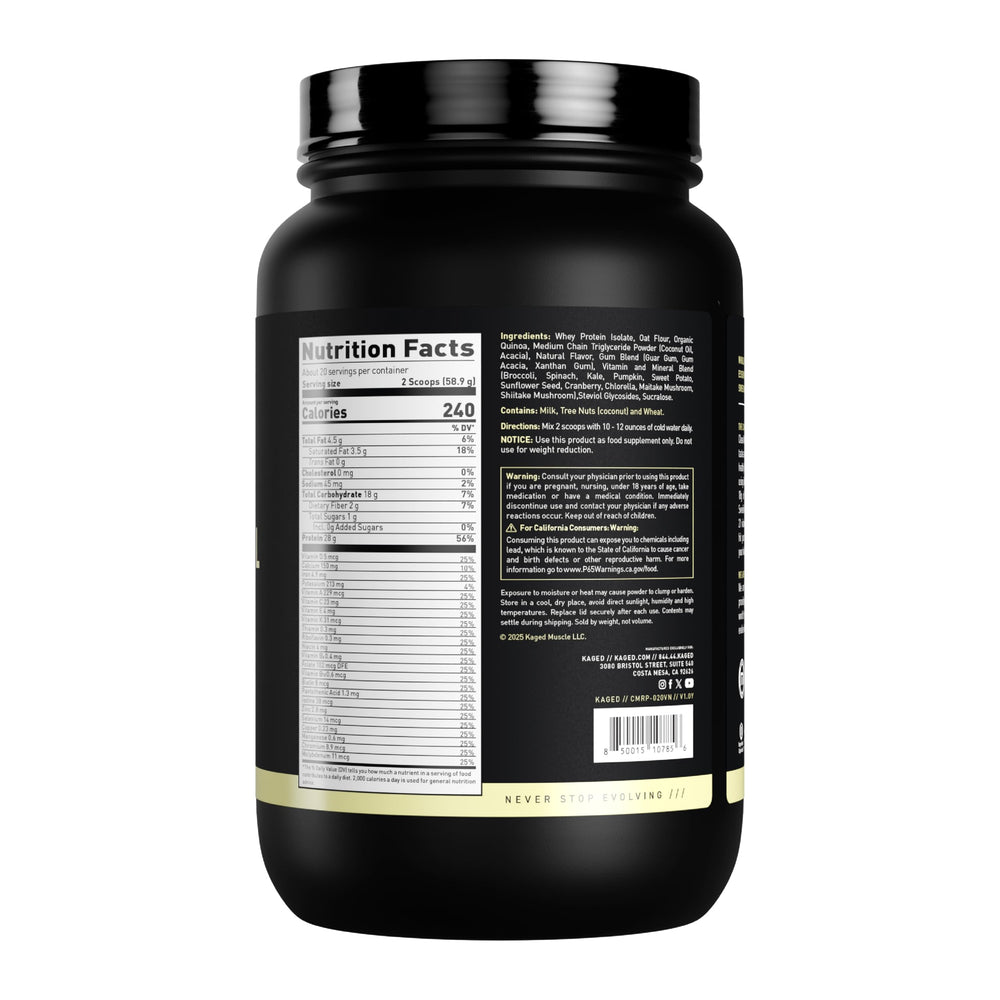 Kaged Clean Meal Vanilla Cake shake glass ready to energize busy mornings