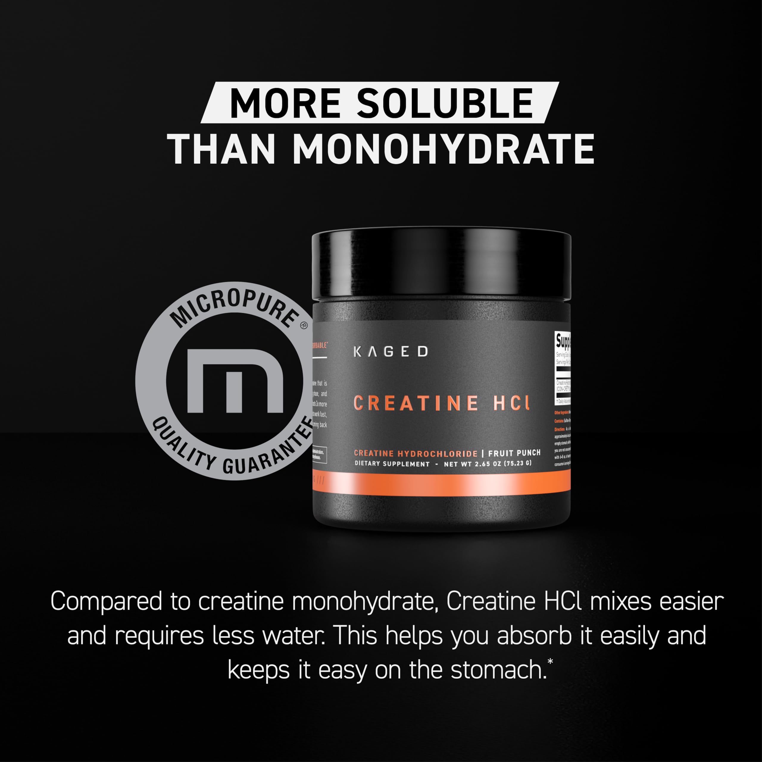 Kaged Creatine HCl scoop shows precise 750 mg serving