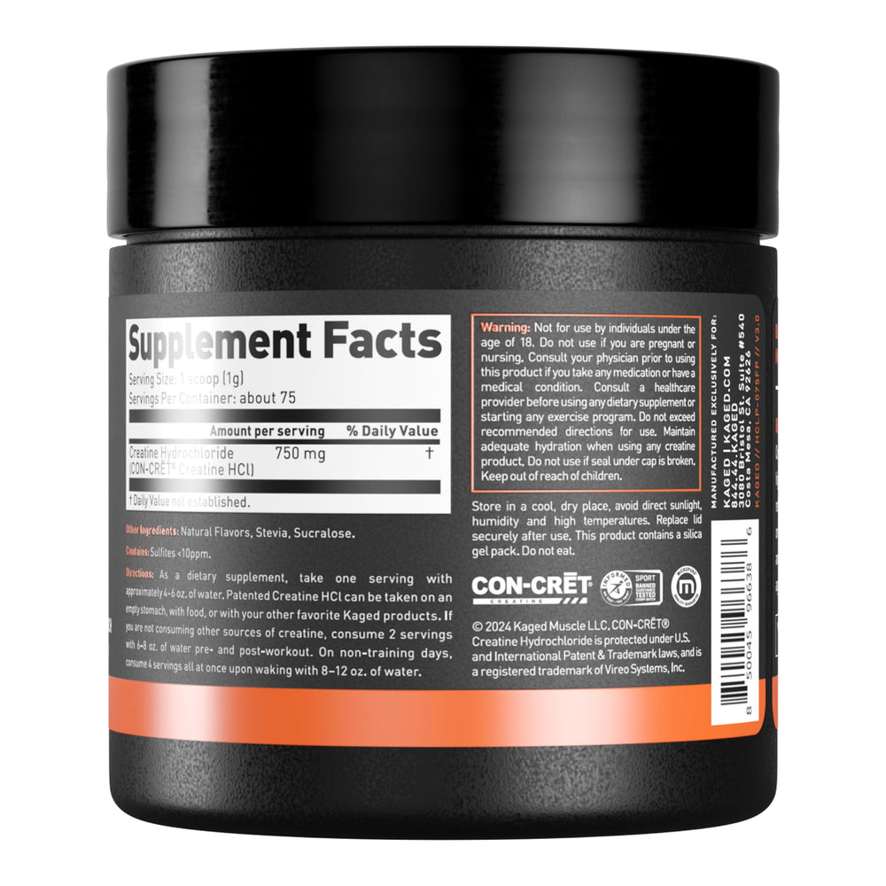 Gym-ready Kaged Creatine HCl bottle for on-the-go training
