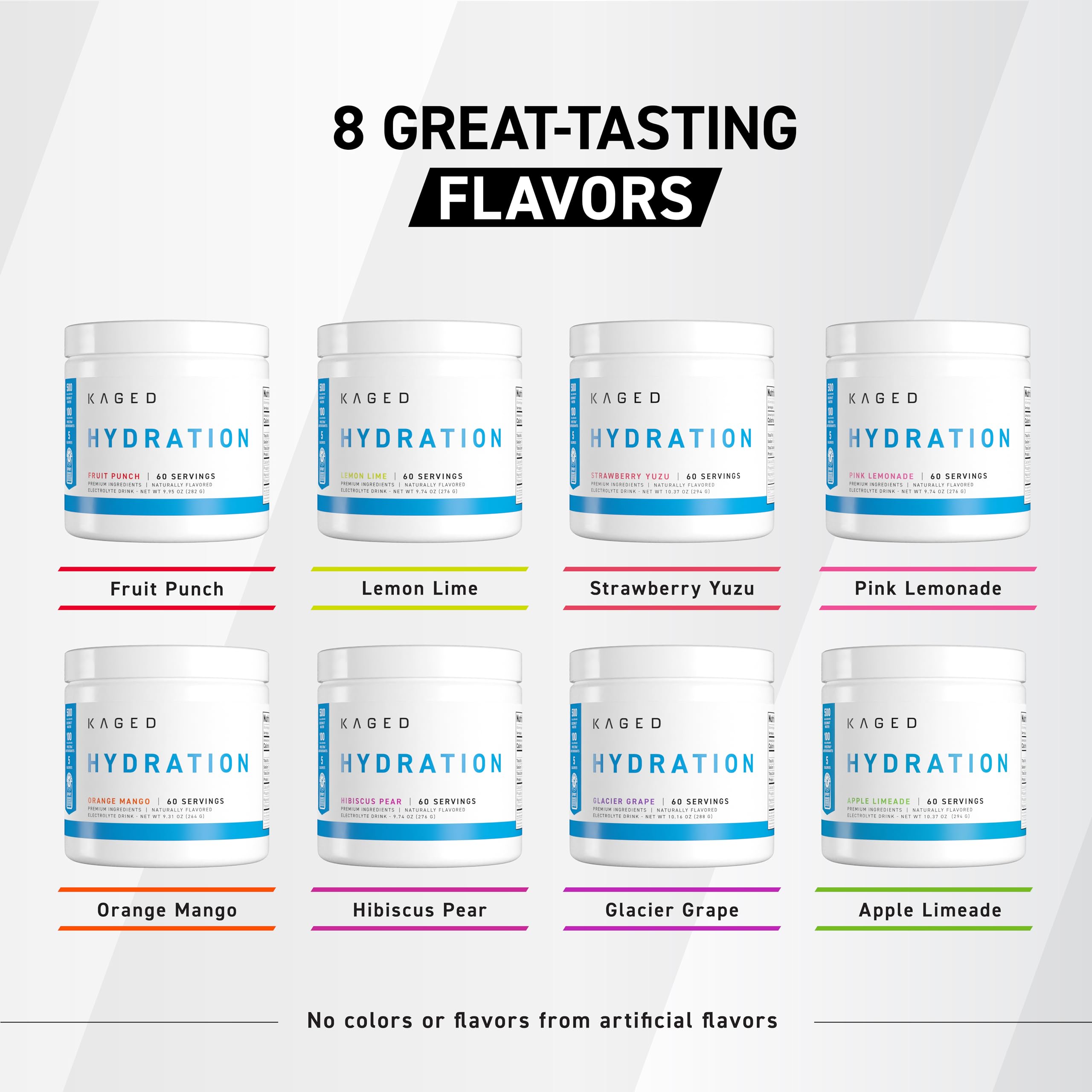 Kaged HydraCharge pink lemonade on counter, premium flavor base for customization.