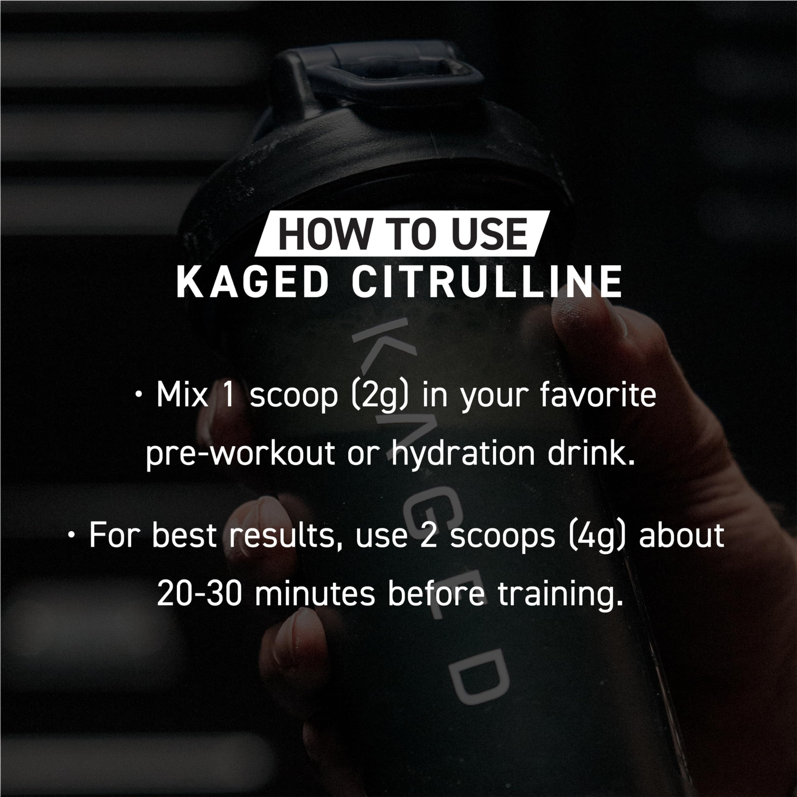 Visual of Kaged L-Citrulline powder supporting training pumps and performance.