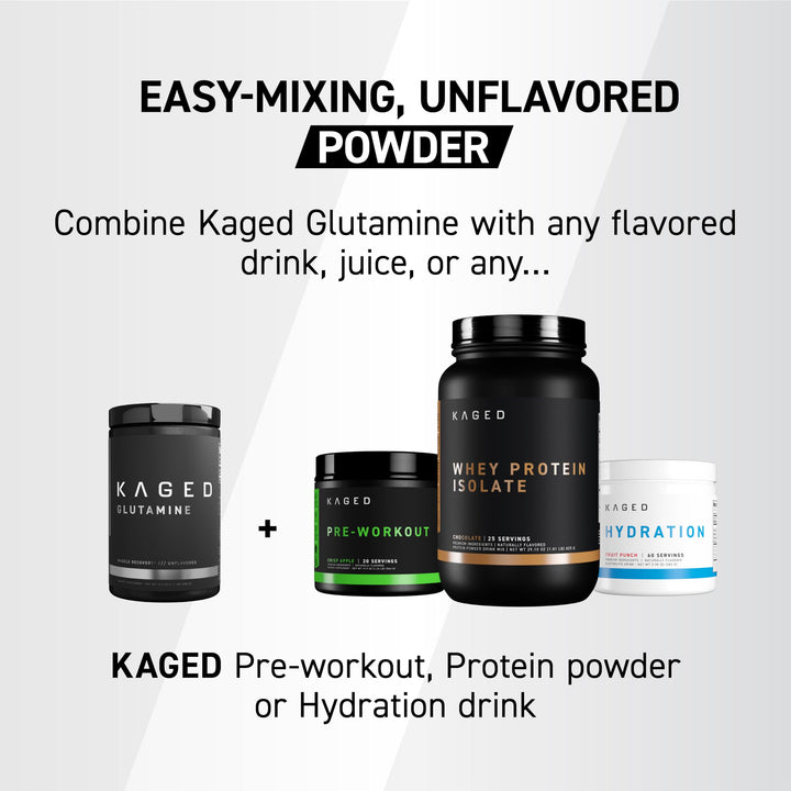 L-Glutamine powder label emphasizing plant-based fermentation and clean ingredients.