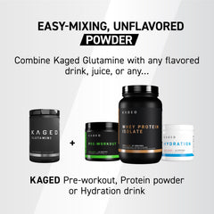 L-Glutamine powder label emphasizing plant-based fermentation and clean ingredients.