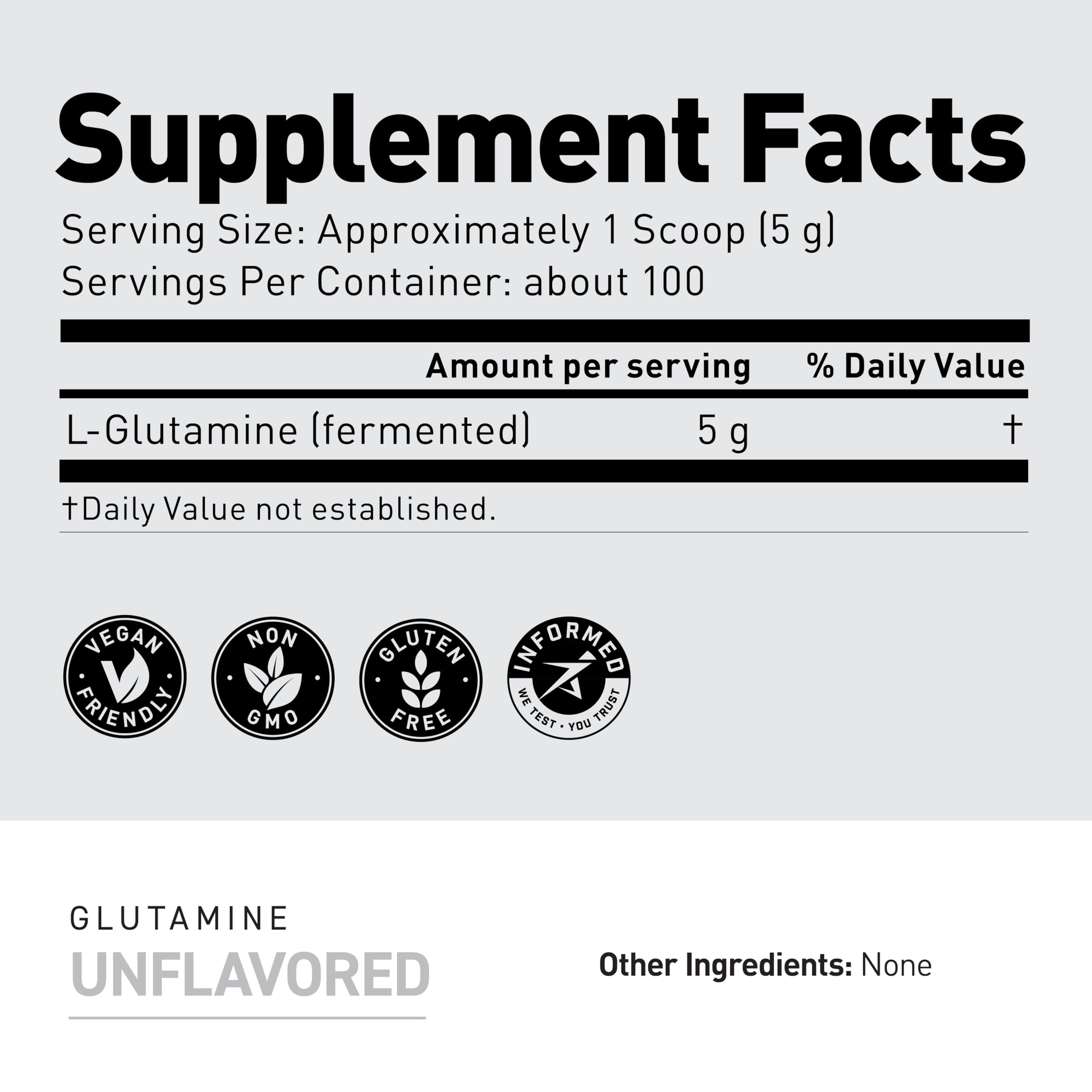 Unflavored L-Glutamine powder as a versatile base for shakes or recipes.