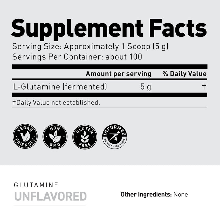 Unflavored L-Glutamine powder as a versatile base for shakes or recipes.