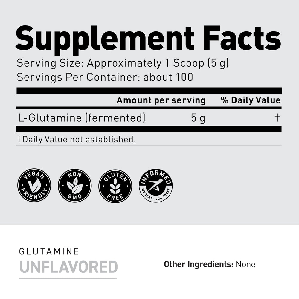 Unflavored L-Glutamine powder as a versatile base for shakes or recipes.
