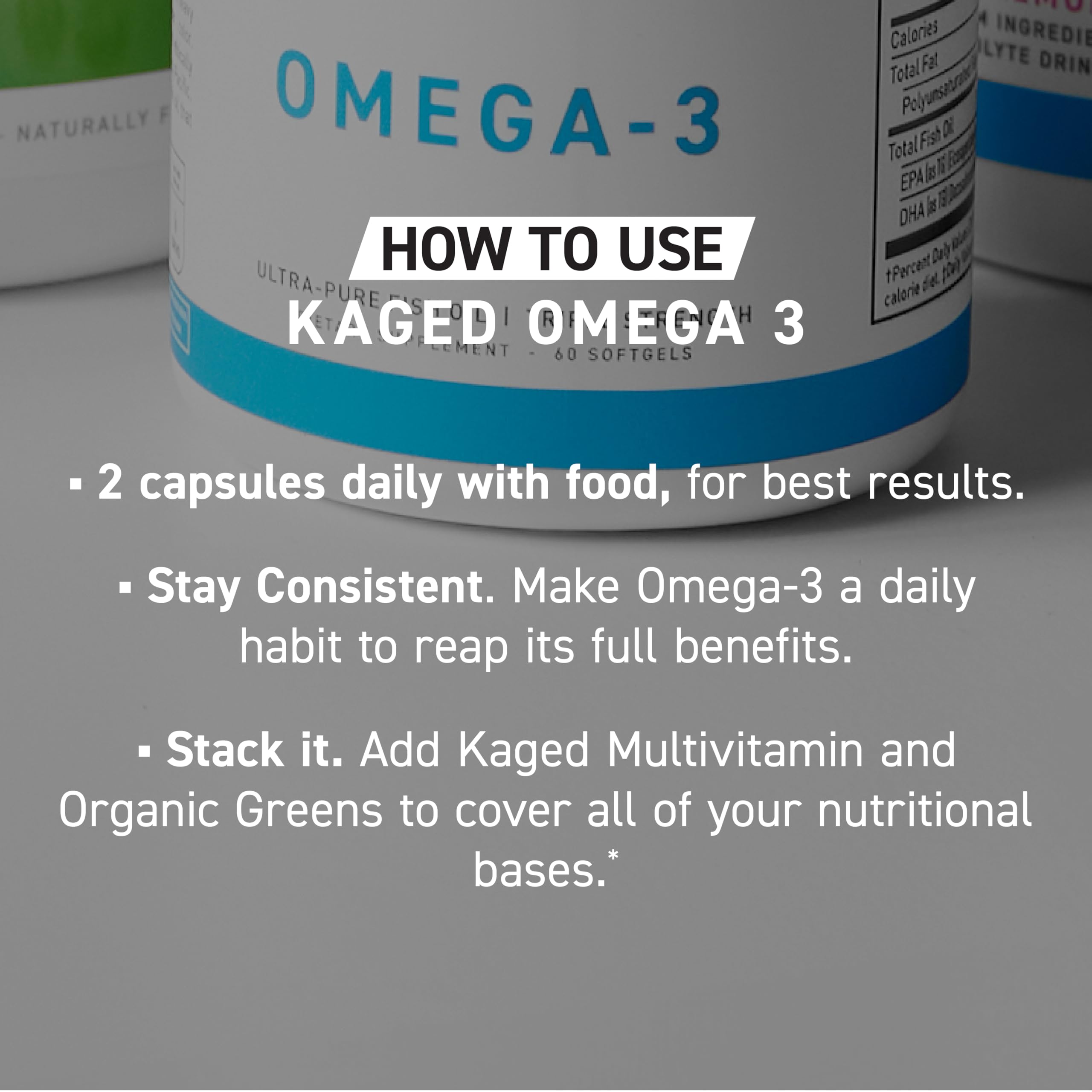 Kaged Omega 3 Softgels closeup highlighting soft texture and easy swallow.