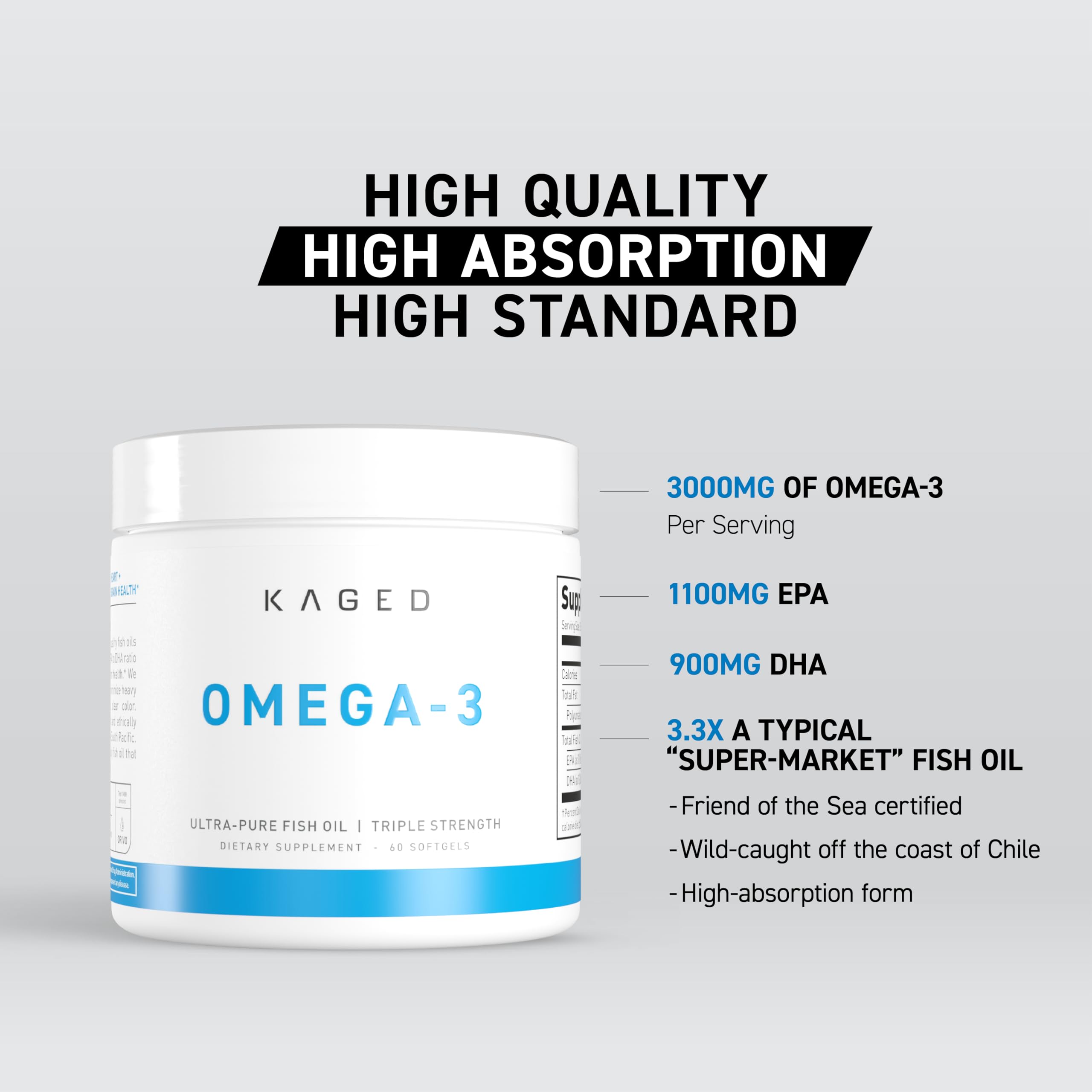 Kaged Omega 3 Softgels pour image illustrating easy daily intake.