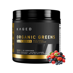 Kaged Organic Greens Elite Berry bottle shown for daily nutrition and convenience