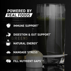 Kaged Organic Greens Elite poured berry powder for energy-supporting drink.