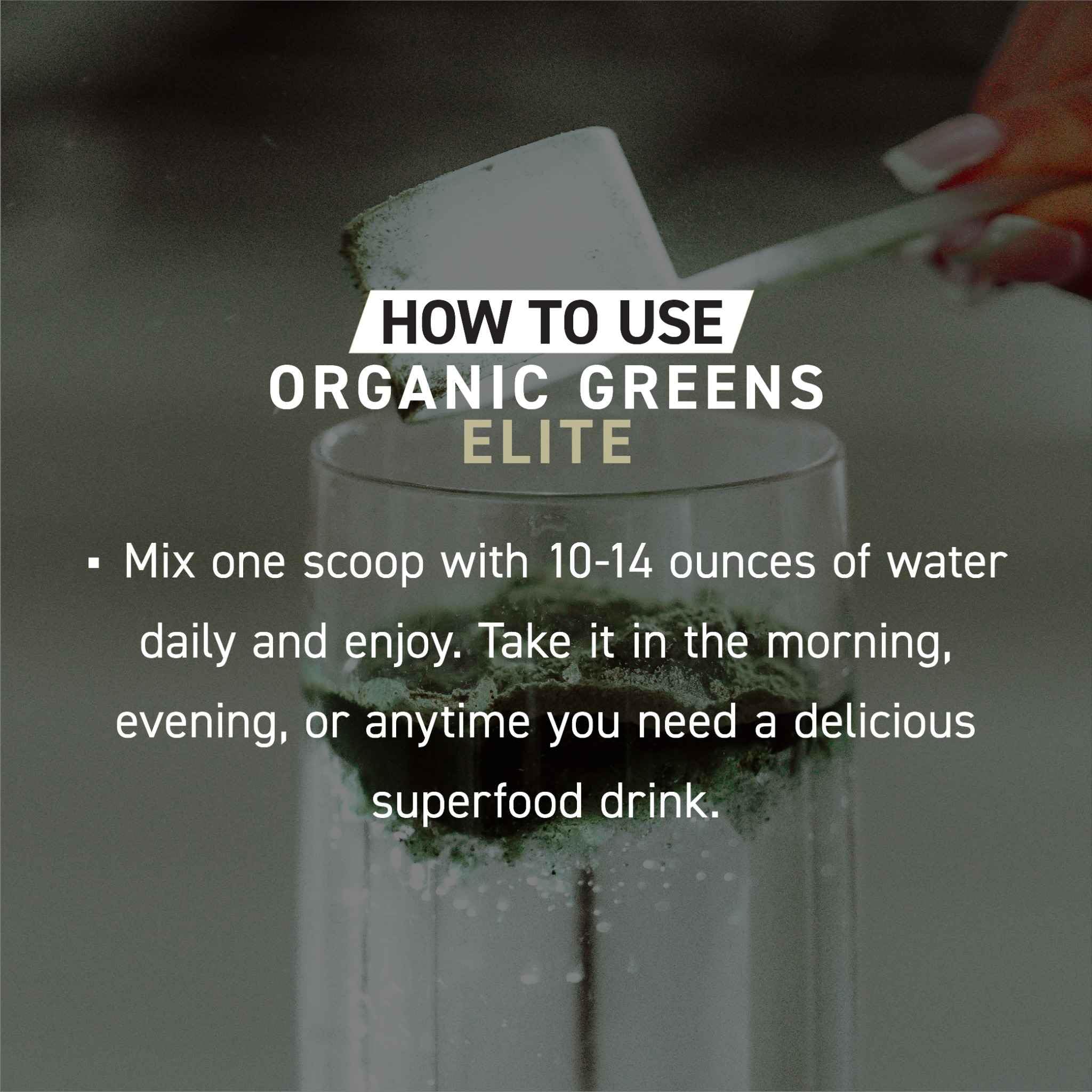 Kaged Organic Greens Elite bottle showing supplement routine.