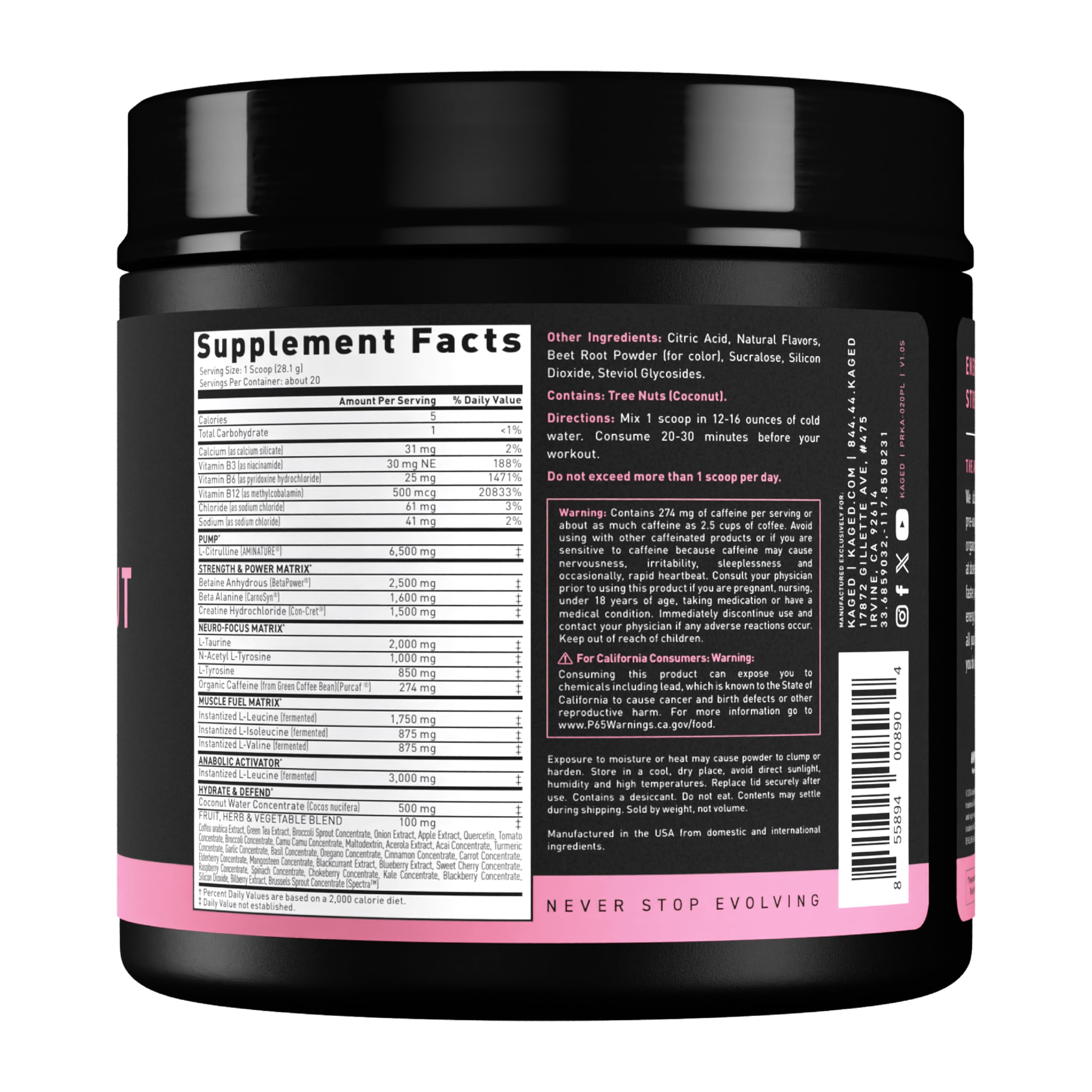 Kaged Original Pre Workout packaging on shelf highlighting third-party testing