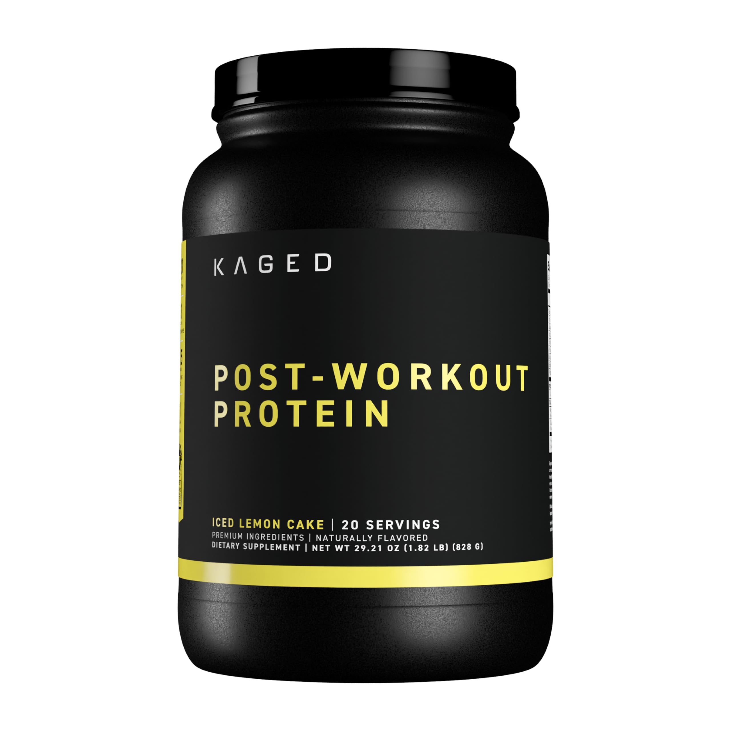 Kaged Post Workout Protein iced lemon cake bottle for post-exercise recovery.