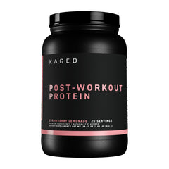 Kaged Post Workout Protein bottle in strawberry lemonade flavor supports post-training recovery.