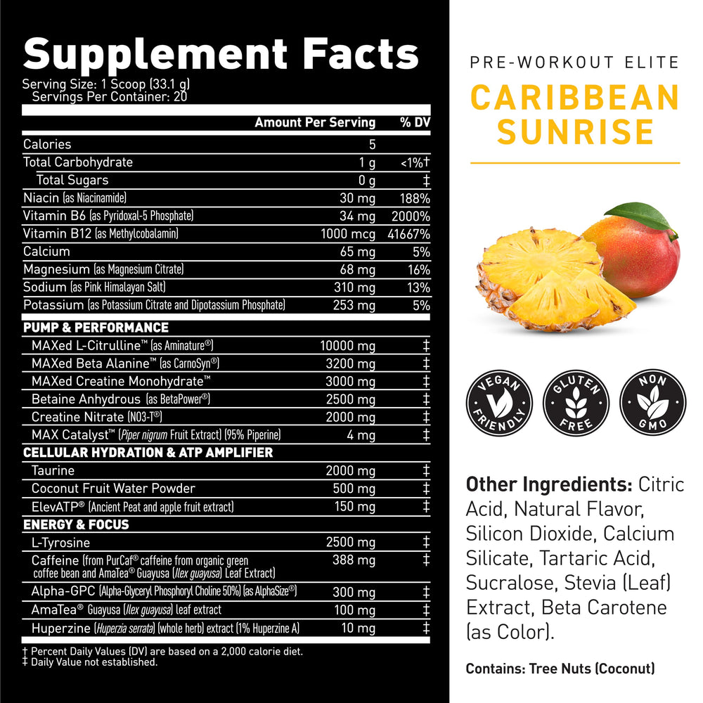 Kaged Pre-Workout Elite caffeine graphic emphasizing clean energy