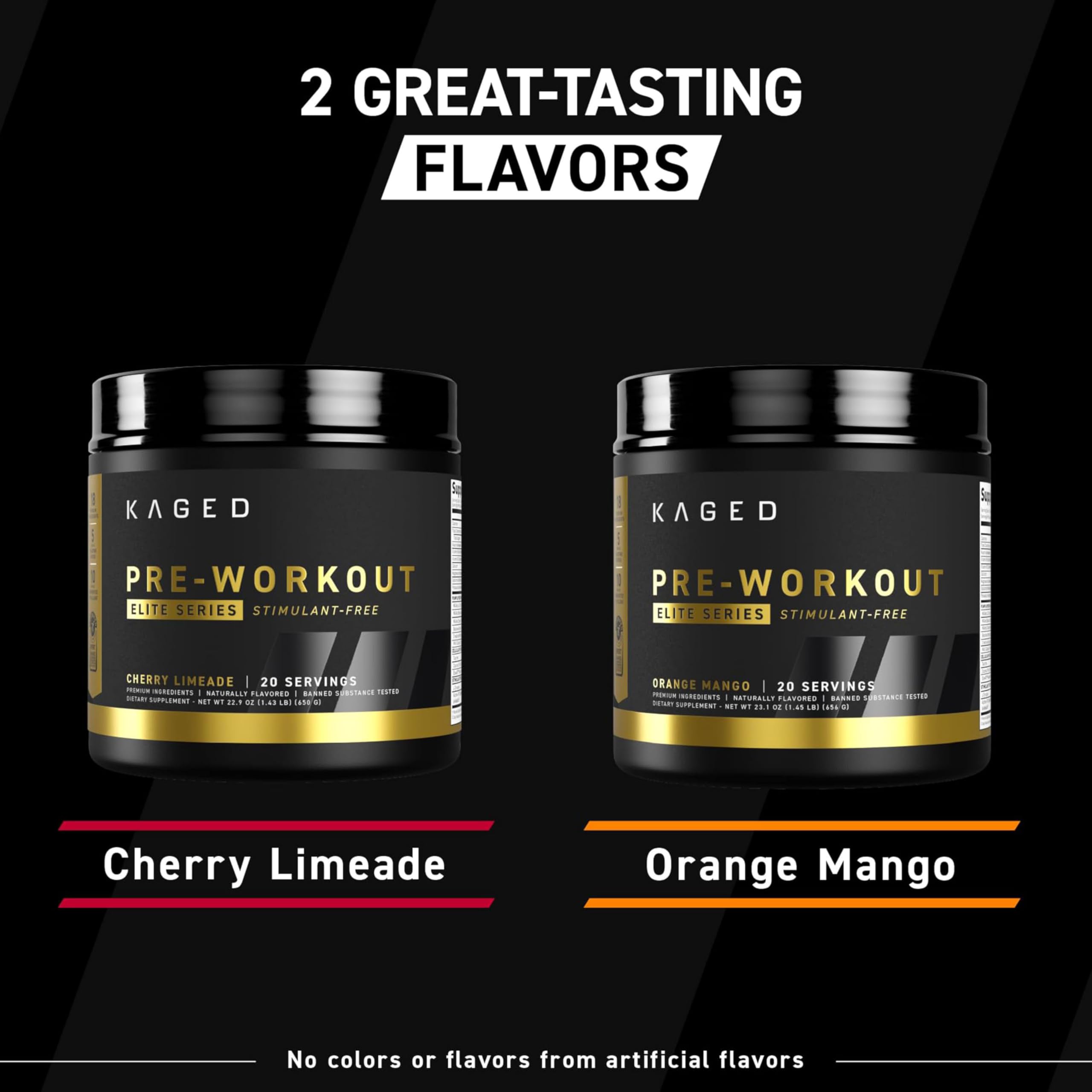 Kaged Pre Workout Elite Stim Free Orange Mango beta-alanine illustration suggests endurance support.