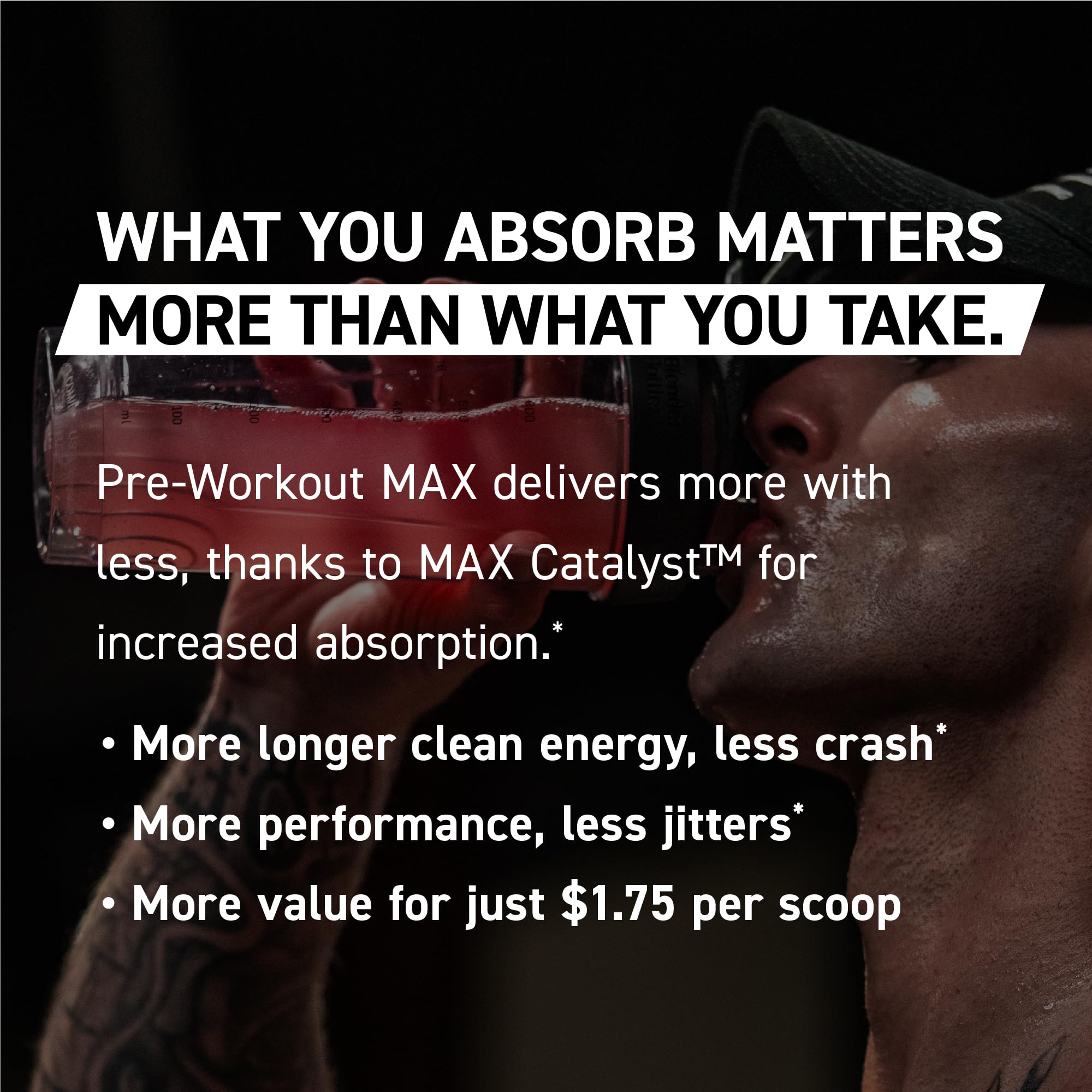 Kaged Pre-Workout MAX closeup powder texture signals premium ingredients.