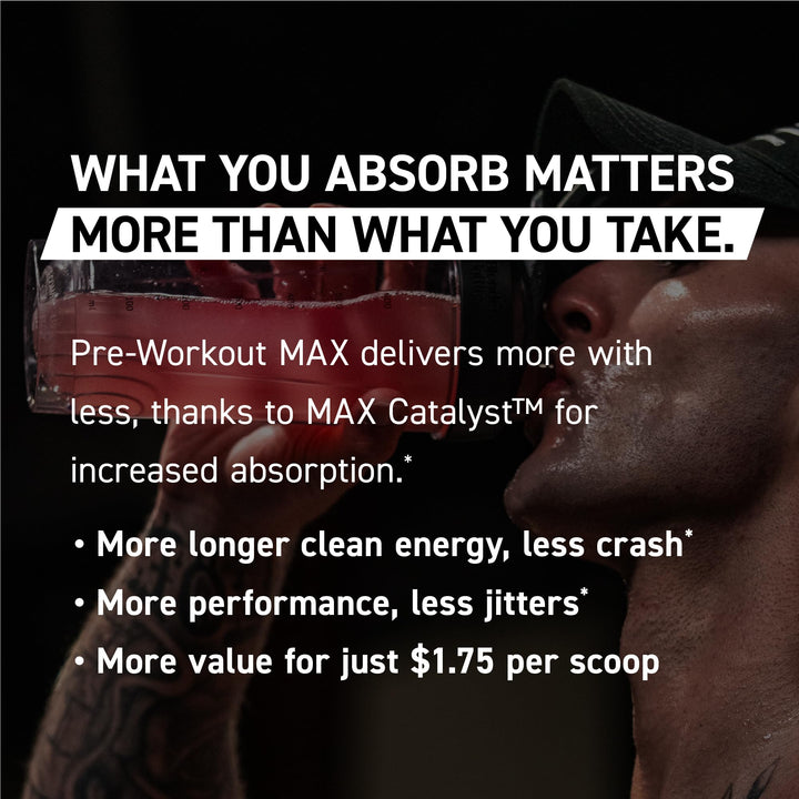 Kaged Pre-Workout MAX closeup powder texture signals premium ingredients.
