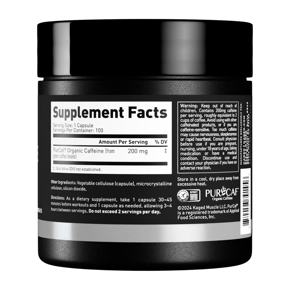 Kaged PurCaf label transparency shows exact caffeine content.