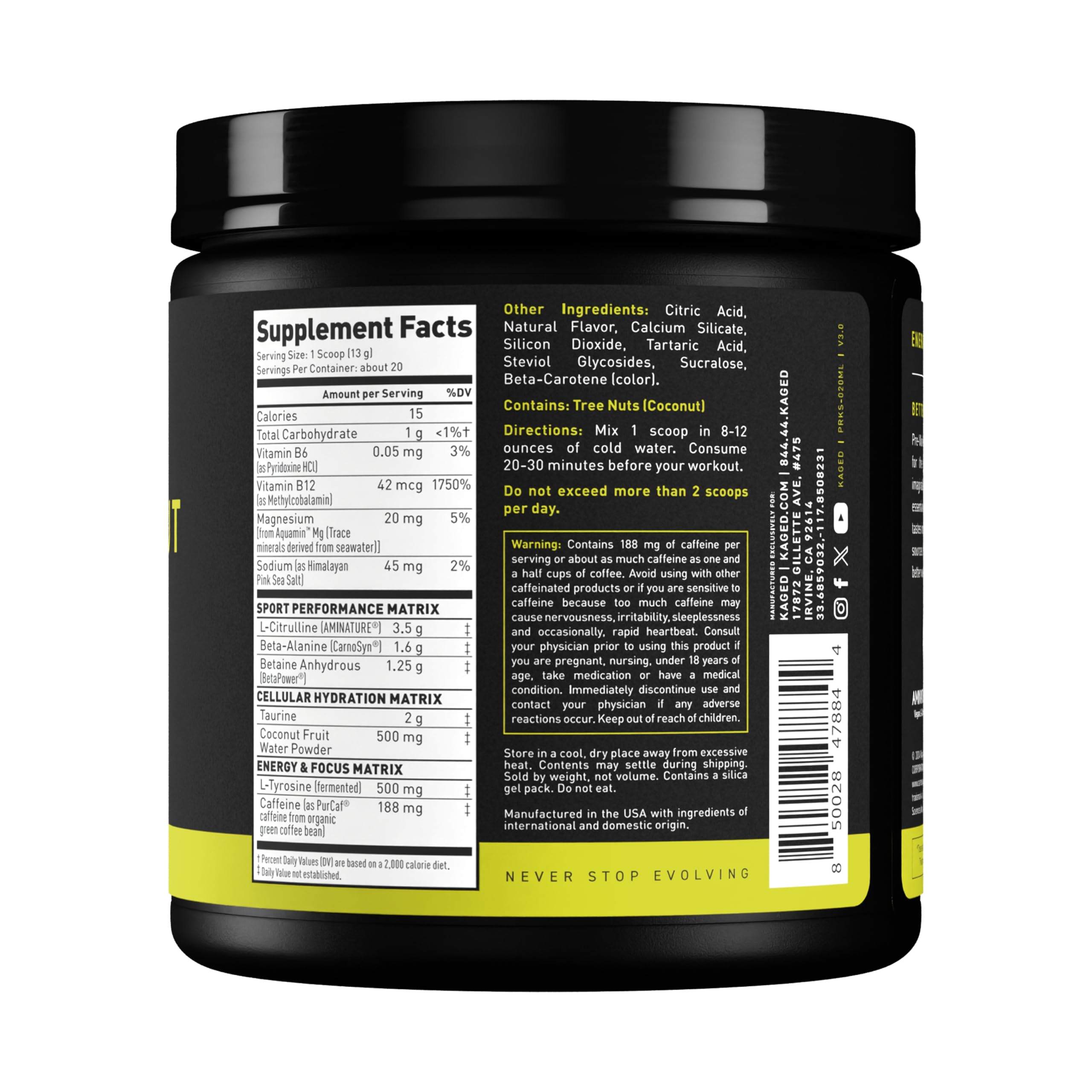 Powder dissolving in water to form a pre-workout drink